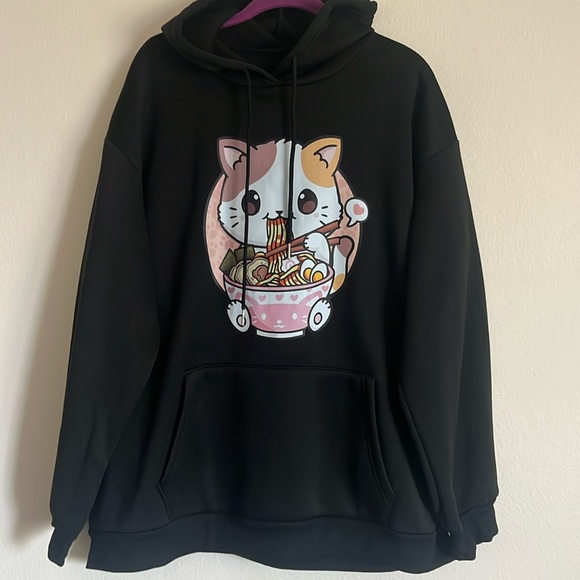 Top Ramen Noodles kitty black hoodie - Picture 1 of 6